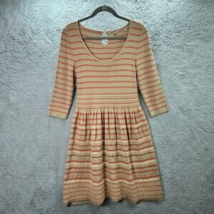 Knitted & Knotted Anthropologie Large dressed Beige Red Stripes Lined Scoop Neck